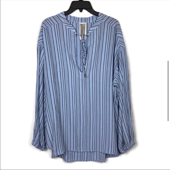 Free People Blue Striped Oversized Tunic Top - Picture 4 of 8